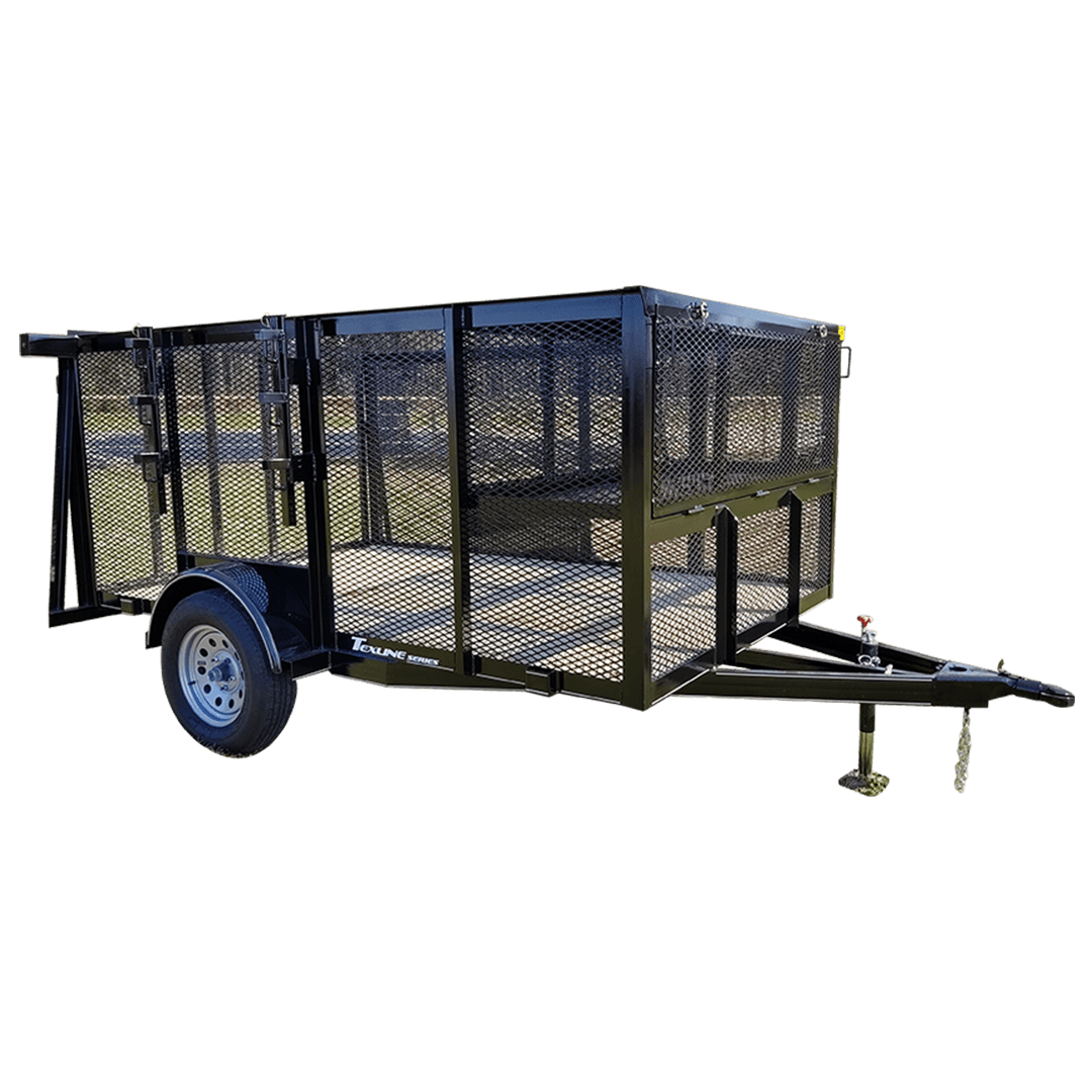 Texline Trailers | Trailer Manufacturer Discover a high-quality, black utility trailer with a mesh rail design, single axle, and front tow hitch. As a leading Trailer Manufacturer, Texline offers expertly crafted Trailers for Sale. | Trailers for Sale