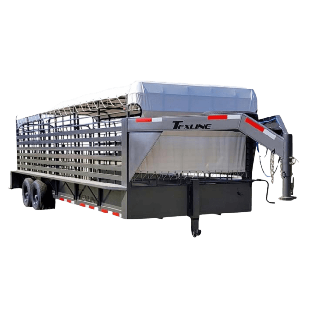 Texline Trailers | Trailer Manufacturer High-Quality Livestock Trailer with Gooseneck Hitch - Metal Frame & Protective Coverings. Discover Texline's Expertise as a Leading Trailer Manufacturer Offering Premium Trailers for Sale. | Trailers for Sale