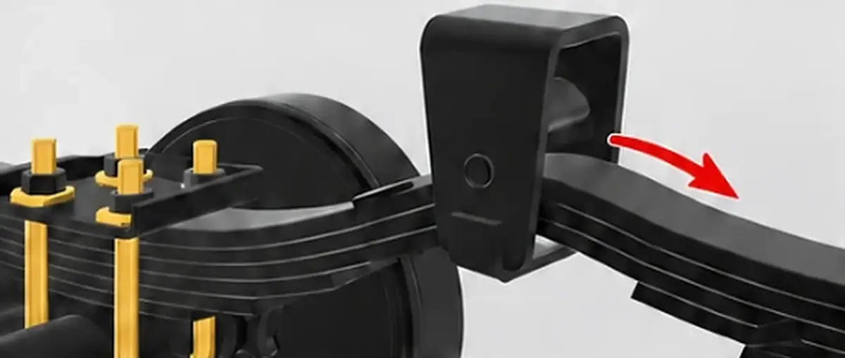 Leaf spring slipper end moving over a roller as the spring flexes